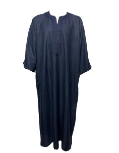 Djellaba pour homme à manches courtes, bleu nuit