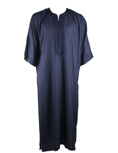 Djellaba pour homme à manches courtes, bleu marine