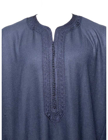 Djellaba pour homme à manches courtes, bleu marine