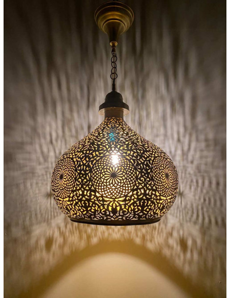 Lustre marocain en cuivre ajouré doré, 18 po