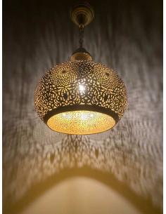 Lustre marocain en cuivre ajouré doré, 18 po