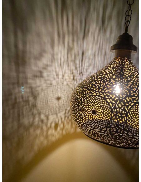 Moroccan Gold Openwork Copper Chandelier, 18 in