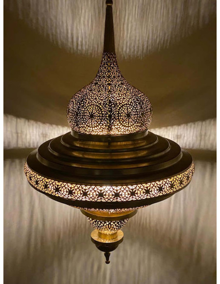Moroccan Gold Openwork Copper Chandelier Abra, 35 in