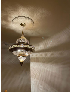 Lustre marocain en cuivre ajouré doré Abra, 35 po 2