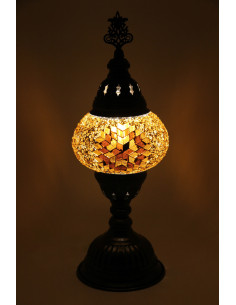 Turkish Brown Mosaic Lamp with small gold patterns, 13 in