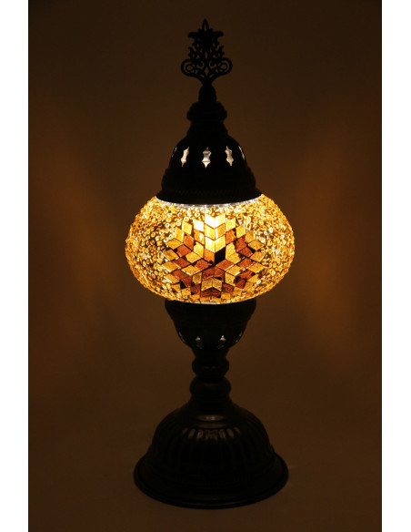 Turkish Brown Mosaic Lamp with small gold patterns, 13 in