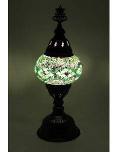 Lampe turque en mosaïque à losanges verts et roses, 13 po