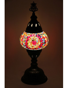 Turkish Red Mosaic Lamp with a white medallion, 13 in