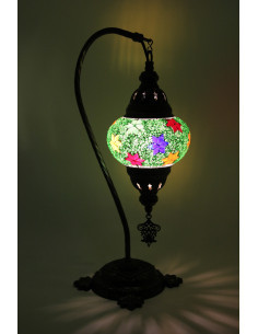 Lampe turque col de cygne en mosaïque verte à fleurs...