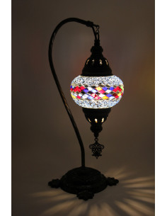 Turkish Mosaic Gooseneck Lamp with colorful diamonds, 17 in