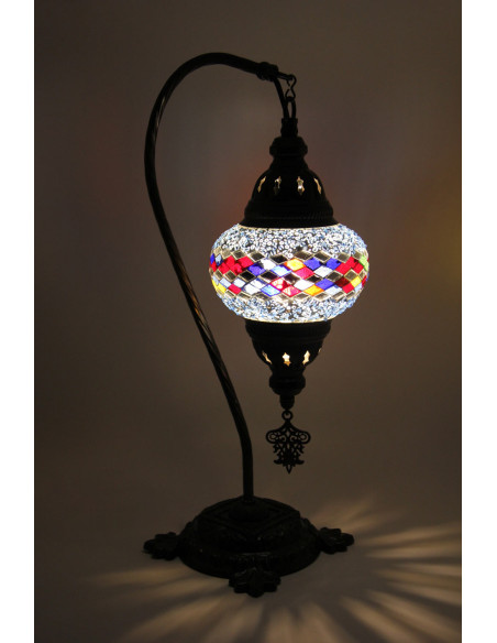 Lampe turque col de cygne en mosaïque à losanges colorés, 17 po