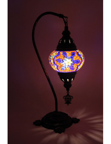 Lampe turque col de cygne en mosaïque violet et...