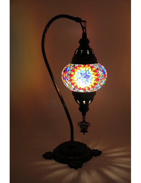 Lampe turque col de cygne en mosaïque à étoile bleue et rouge, 17 po
