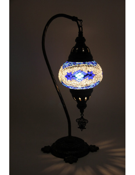 Lampe turque col de cygne en mosaïque à losanges bleus, 17 po