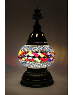 Turkish Mosaic Lamp with a band of red diamonds, 11 in
