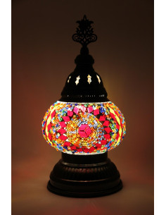 Lampe turque en mosaïque rouge à médaillon, 11 po