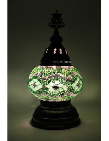 Lampe turque en mosaïque verte, 11 po