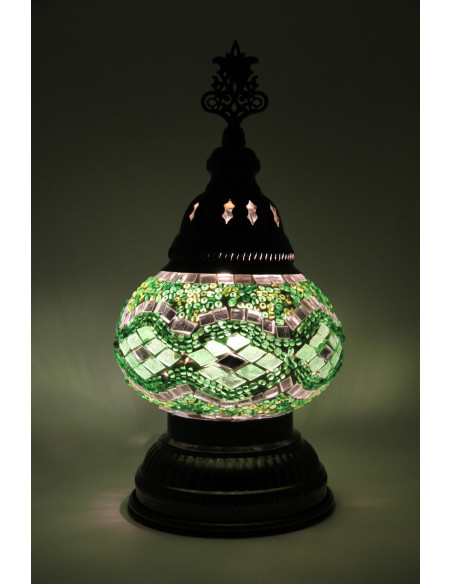 Lampe turque en mosaïque verte, 11 po