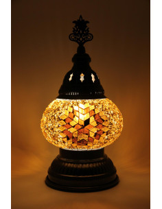Turkish Brown Mosaic Lamp with an amber rosette, 11 in