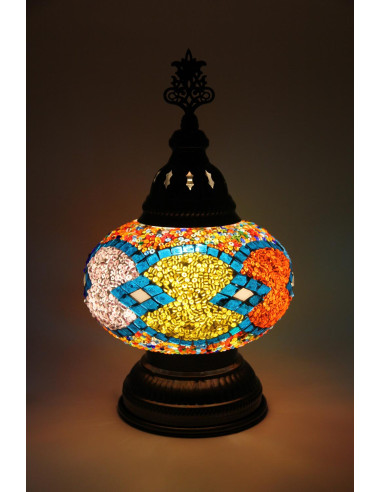 Lampe turque en mosaïque turquoise et orange,...