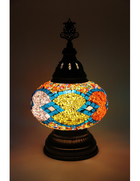 Lampe turque en mosaïque turquoise et orange, 11 po
