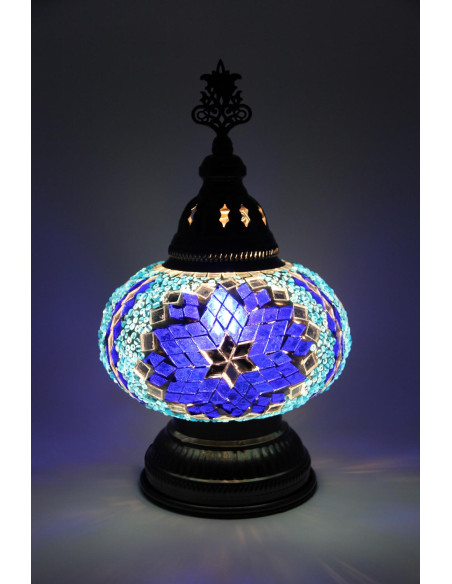Turkish Mosaic Lamp with a blue and turquoise star, 11 in