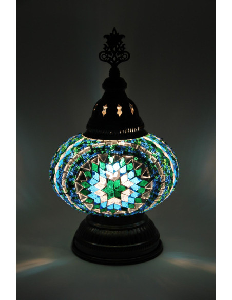 Lampe turque en mosaïque turquoise, 11 po