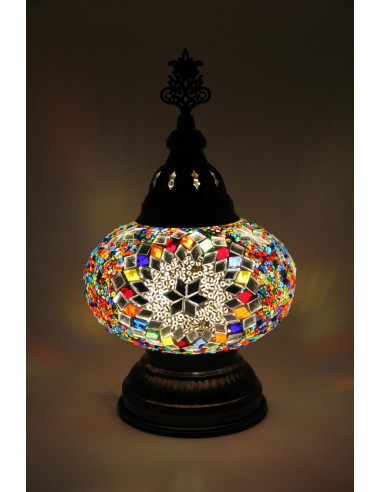 Lampe turque en mosaïque à fleurs blanches, 11 po