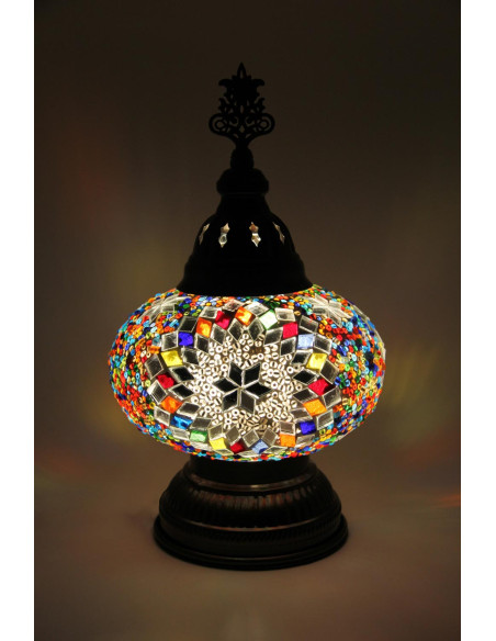 Lampe turque en mosaïque à fleurs blanches, 11 po