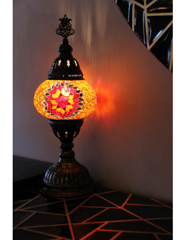 Turkish Mosaic Lamp with a red rosette on...