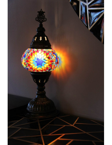 Turkish Mosaic Lamp with a rainbow star, 13 in