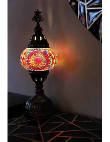 Turkish Red Mosaic Lamp with a white medallion,...