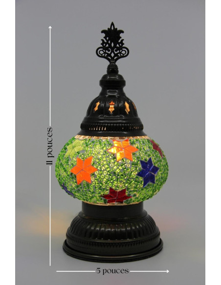 Turkish Lamp, Multicolor Star Pattern Mosaic, 11 in