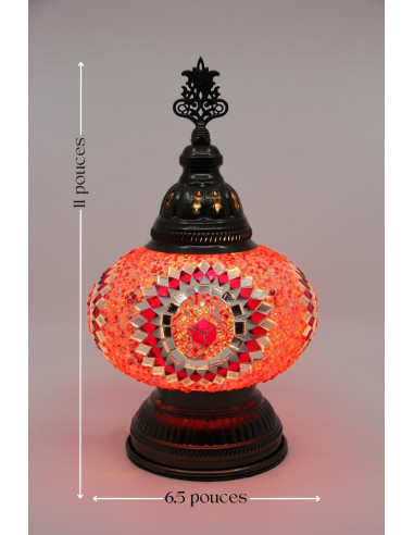 Lampe turque en mosaïque à rosace rose et...