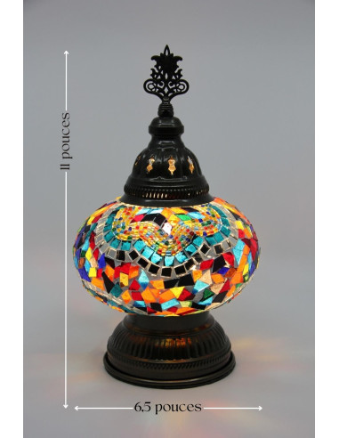 Lampe turque en mosaïque à rayures colorées, 11 po