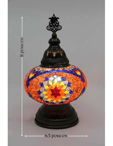 Turkish Mosaic Lamp with a red and blue star, 11 in