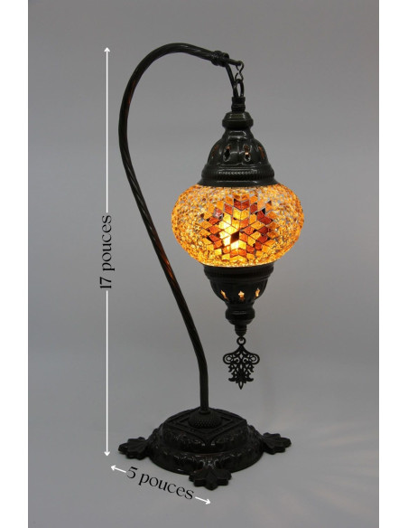 Lampe turque col de cygne en mosaïque brune à étoile dorée, 17 po