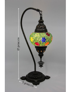 Lampe turque col de cygne en mosaïque verte à fleurs... 2