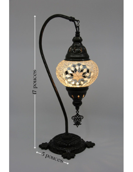 Turkish Mosaic Gooseneck Lamp in white, 17 in