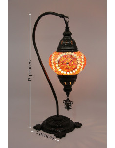 Lampe turque col de cygne en mosaïque rouge et blanc, 17 po 2