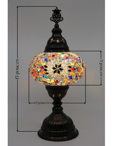 Lampe turque en mosaïque à rosace blanche, 15 po
