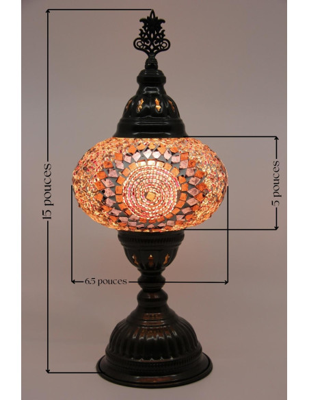 Lampe turque en mosaïque mauve, 15 po