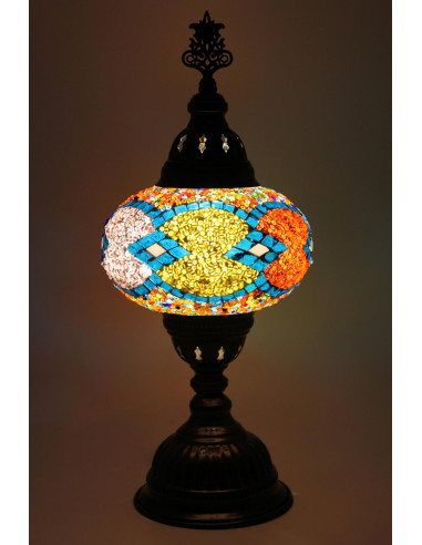 Turkish Mosaic Lamp in turquoise and yellow, 15 in
