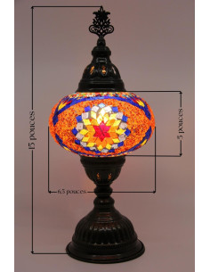 Lampe turque en mosaïque à rosace bleue sur fond orange,... 2