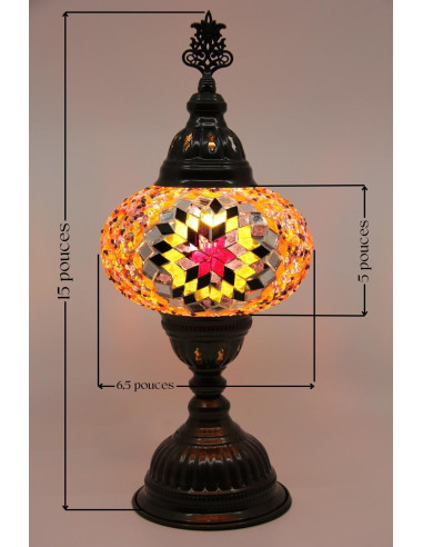 Turkish Mosaic Lamp with a pink star on amber,...