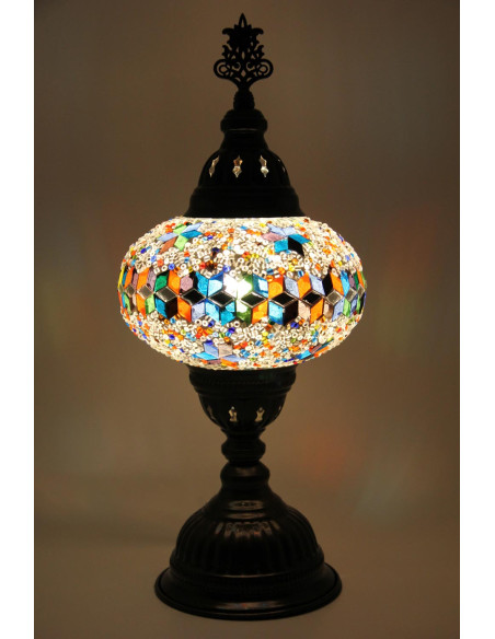 Turkish Mosaic Lamp with colorful diamonds on white, 15 in