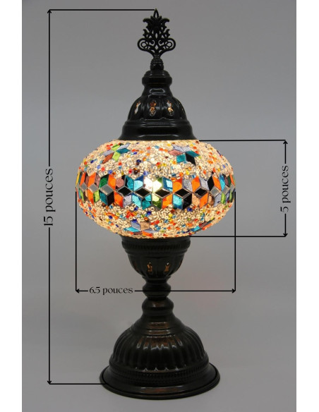 Turkish Mosaic Lamp with colorful diamonds on white, 15 in