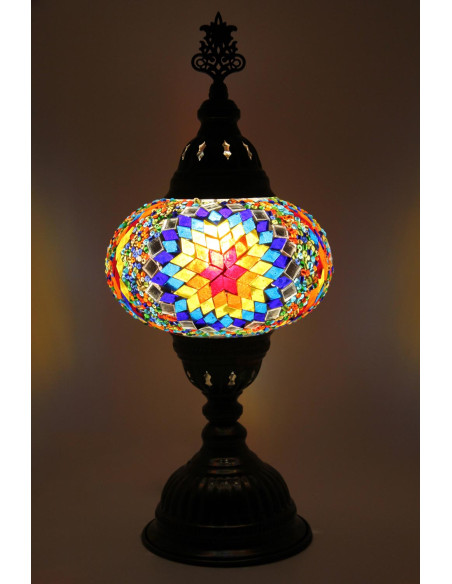 Turkish Mosaic Lamp with an orange star on blue, 15 in
