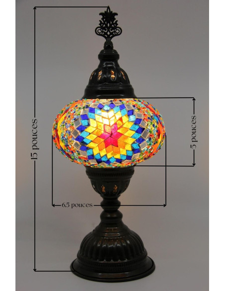 Lampe turque en mosaïque à étoile orange sur fond bleu, 15 po