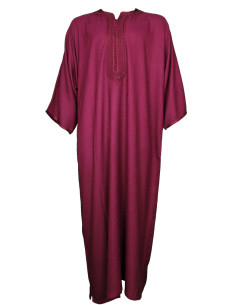 Djellaba pour homme à manches courtes, bordeaux ton sur ton